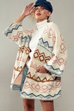 Western Geometric Mountain Pattern Oversized Knit Cardigan: IVORY