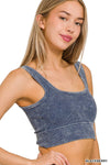 "...._ Square neck Washed Seamless Rib Bralette w/ Removab: ASH OLIVE-153482 / S/M