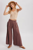 DRAWSTRING PATCH POCKETS WIDE LEG PANTS: MOCHA / L