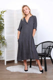 Long dress in 100% linen REF.7161: Charcoal Grey / Unique