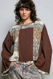 Long sleeve double gauze printed woven contrast top: CREAM / S