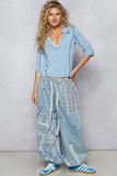Floral print patchwork twill joger pants: DENIM / S