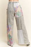 Mineral Washed Floral WaveKnit Jacquard Boho Pants HP6106: Silver Grey / S-M-L / 2-2-2