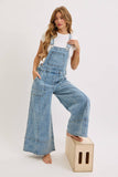 DENIM OVERALL WIDE-LEG JUMPSUIT : DENIM BLUE / Contemporary / S