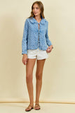 RUFFLED OVER-SIZED COLLAR DENIM QUILTED JACKET - 10601J-1: DK.DENIM / L