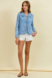 RUFFLED OVER-SIZED COLLAR DENIM QUILTED JACKET - 10601J-1: DK.DENIM / M