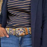 Blue Skies Floral Embroidered Wool Belt: Small