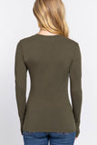 Basic Solid Long Sleeve V Neck Top: DEEP JUNGLE / 2-2-2 (S-M-L)
