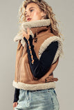 Sherpa Lined Cropped Biker Western Statement Vest: CAMEL / S-2/M-2/L-2