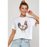FLORAL CHICKEN VINTAGE GRAPHIC CROP TOP: IVORY / M