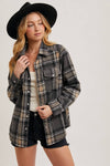 BUTTON DOWN PLAID SHACKET: GREY COMBO / L