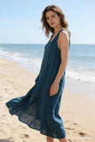 Sleeveless long dress 100% linen REF. 8466: WASABI