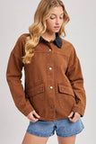 RELAXED BUTTON DOWN BARN JACKET: OLIVE / L