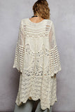 Long sleeve solid chenille crochet cardigan top: CREAM / Sm