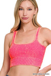"...._ Square neck Washed Seamless Rib Bralette w/ Removab: ASH BLACK-153481 / S/M