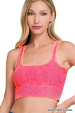 ", Square neck Washed Seamless Rib Bralette w/ Removab: DEEPCAMEL-159667 / L/XL