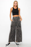 BEST Mineral Wash Wide leg Cropped pants HP5524.: S-M-L / 2-2-2 / Navy