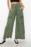 BEST Mineral Wash Wide leg Cropped pants HP5524 : Olive / S-M-L / 2-2-2