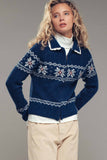 Fair Isle Zip-Up Knit Cardigan: MOCHA / S-2/M-2/L-2