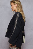 Long sleeve double gauze embroidery shirring woven top: NATURAL / S