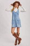 DENIM WASHED OVERALL POCKET DRESS: LT.WASH / M