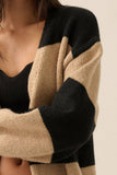 Striped Knit Open-Front Duster Pocket Cardigan: Cocoa-Pink / S