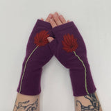 Fingerless Cashmere Gloves-Mum: Aqua on Olive / One Size Fits Most