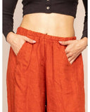 75096 solid linen balloon pants with elasticated waist: MUSTARD