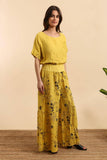 Floral print trousers in 100% Linen REF. 30526: Duck Green