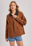 RELAXED BUTTON DOWN BARN JACKET: OLIVE / M