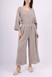 Mid-Length Linen Pants 20570: Black