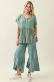 Mineral Washed Wavy Ruffle Cropped Pants HP7051: MossGreen / S-M-L / 2-2-2
