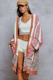 Striped pattern toggle button Berber sweater hoodie cardigan: PINK MULTI / S