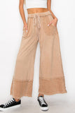 MineralWash Wide Pants with raw hem frayed details HP5536: Natural / S-M-L / 2-2-2