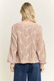 CESW4190- RIBBED TEXTURED KNIT SWEATER: KHAKI / S-M-L(2-2-2)