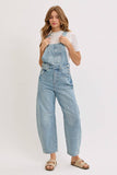 BARREL-LEG DENIM JUMPSUIT : WASHED DENIM / Contemporary / M