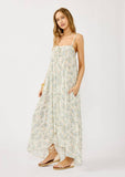 Spaghetti Strap Floral Hi-Lo Maxi Dress: Vanilla/Dusty Purple / M