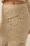 Crochet-Knit Lace Fringe Maxi Skirt: NATURAL / M