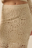 Crochet-Knit Lace Fringe Maxi Skirt: NATURAL / M