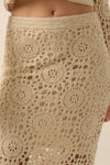Crochet-Knit Lace Fringe Maxi Skirt: NATURAL / S