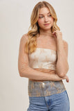 FLORAL EMBROIDERY LACE MESH LAYERING TOP: HAZELNUT / S