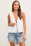 TIE FRONT SLEEVELESS PEPLUM TOP: White / M