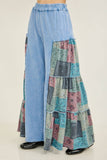 Mineral Washed Boho Patch Tiered wide pants HP6619: Natural / S-M-L / 2-2-2