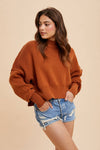 KNITTED MOCKNECK PULLOVER SWEATER: CAMEL / M