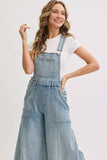 DENIM OVERALL WIDE-LEG JUMPSUIT : DENIM BLUE / Contemporary / M