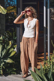 Striped Cotton Drawstring Harem Pants: SAGE / S-M-L:2-2-2
