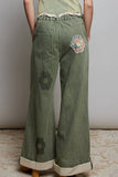 Floral Patchwork Rolled-up Denim Straight Pants: DENIM / S