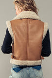 Sherpa Lined Cropped Biker Western Statement Vest: CAMEL / S-2/M-2/L-2