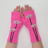 Fingerless Cashmere Gloves-Oval Poppy: Orange on Maroon / One Size Fits Most
