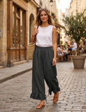 4029 WIDE LINEN PANTS WITH EYELET EMBROIDERY: Orange